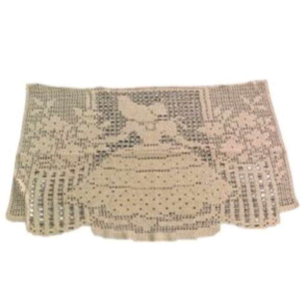 Vintage Crochet Doily Beige 12x20" Lady & Floral Pattern Home Décor